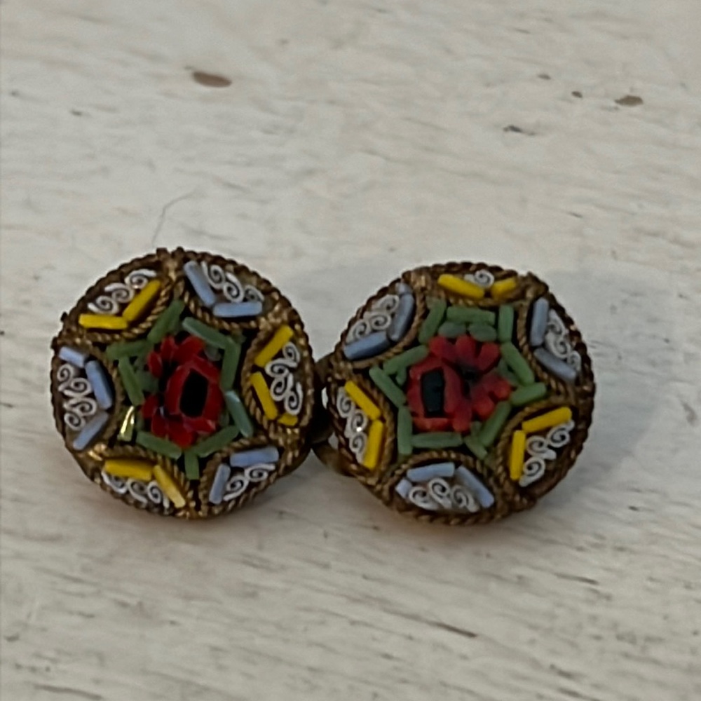 Vintage unmarked micro mosaic clip on earrings